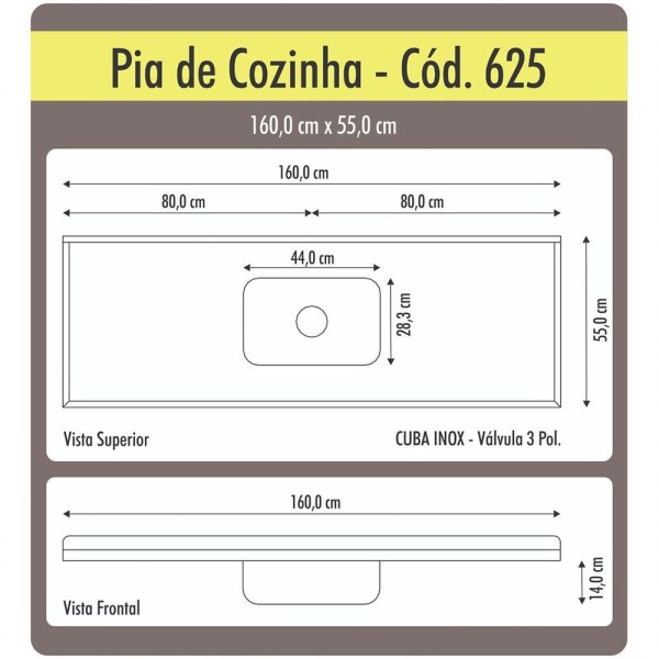 Encontraproduto.com.br - Pia De Cozinha Roralit Granitado Com Cuba Em Inox 160cm - 562508 Travertino