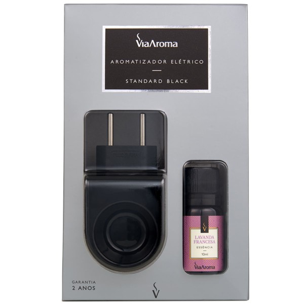 Encontraproduto.com.br - Kit Aromatizador De Ambiente Difusor Elétrico Preto E Essência De Lavanda Francesa 10ml