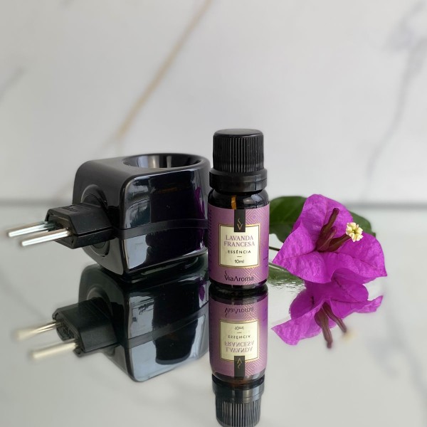 Encontraproduto.com.br - Kit Aromatizador De Ambiente Difusor Elétrico Preto E Essência De Lavanda Francesa 10ml
