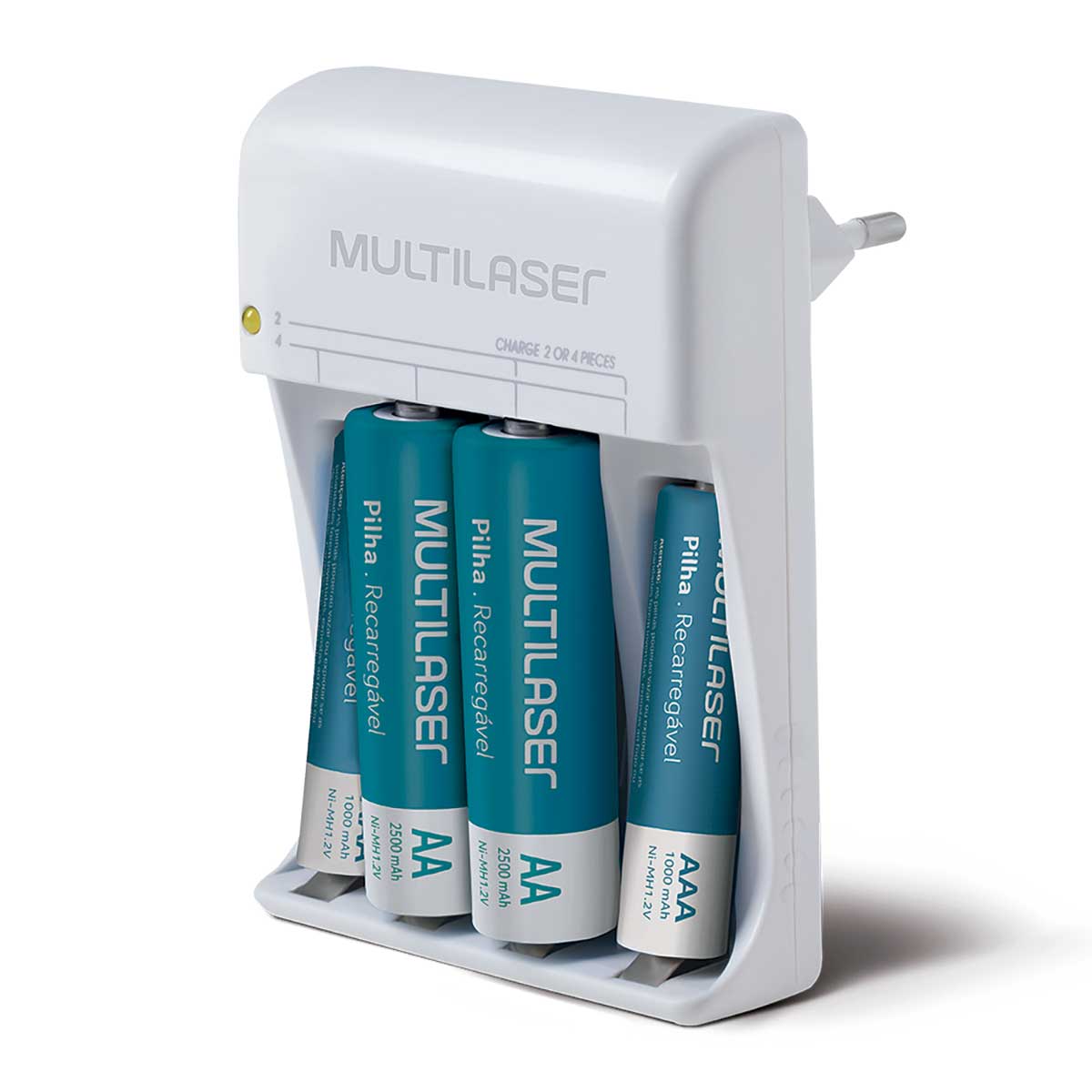 Encontraproduto.com.br - Carregador De Pilhas Multilaser Aa/Aaa + 2 Pilhas Aa 2500Mah + 2 Pilhas Aaa 1000Mah - CB045