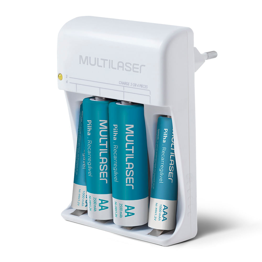 Encontraproduto.com.br - Carregador De Pilhas Multilaser Aa/Aaa + 2 Pilhas Aa 2500Mah + 2 Pilhas Aaa 1000Mah - CB045