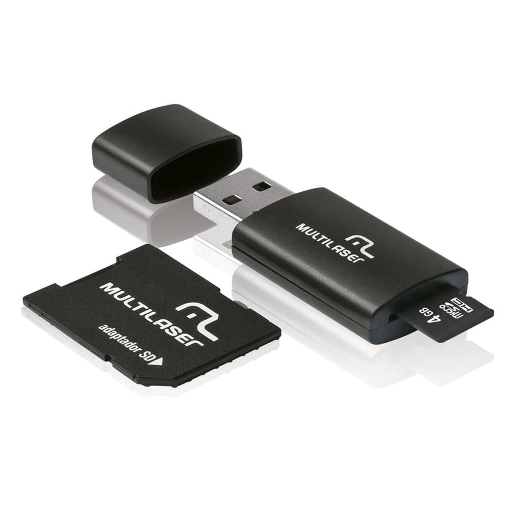 Encontraproduto.com.br - Kit 3 em 1 Pen drive + Adaptador SD + Cartão De Memória Classe 4 com Trava de Segurança 4GB Preto Multilaser - MC057