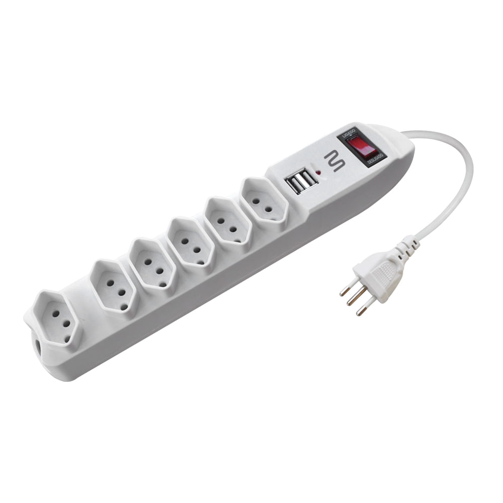 Encontraproduto.com.br - Filtro De Linha Multilaser Com 6 Tomadas E 2 Entradas Usb Bivolt - WI251