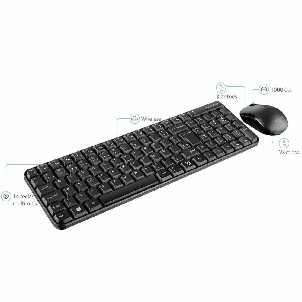 Encontraproduto.com.br - Teclado e Mouse Sem Fio 2.4ghz Usb Pt Tc183 Multilaser