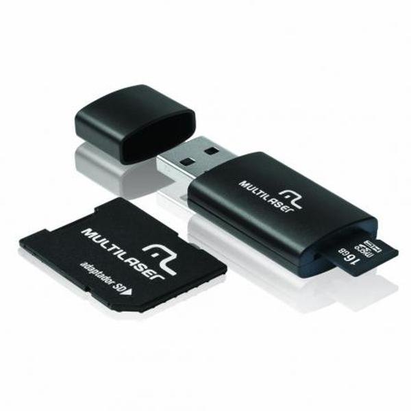 Encontraproduto.com.br - Adaptador 3x1 Multilaser SD + Pen drive + Cartão De Memória Classe 10 16GB Preto - MC112