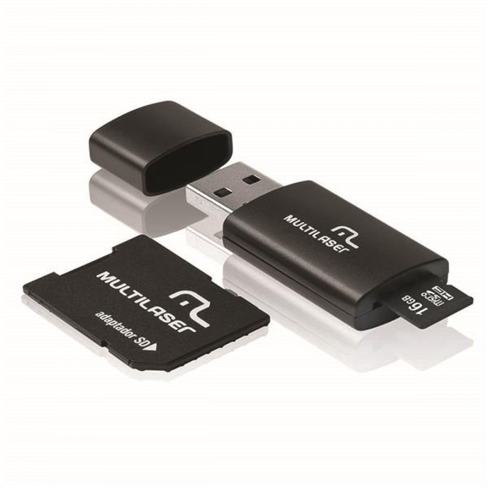 Encontraproduto.com.br - Adaptador 3x1 Multilaser SD + Pen drive + Cartão De Memória Classe 10 16GB Preto - MC112