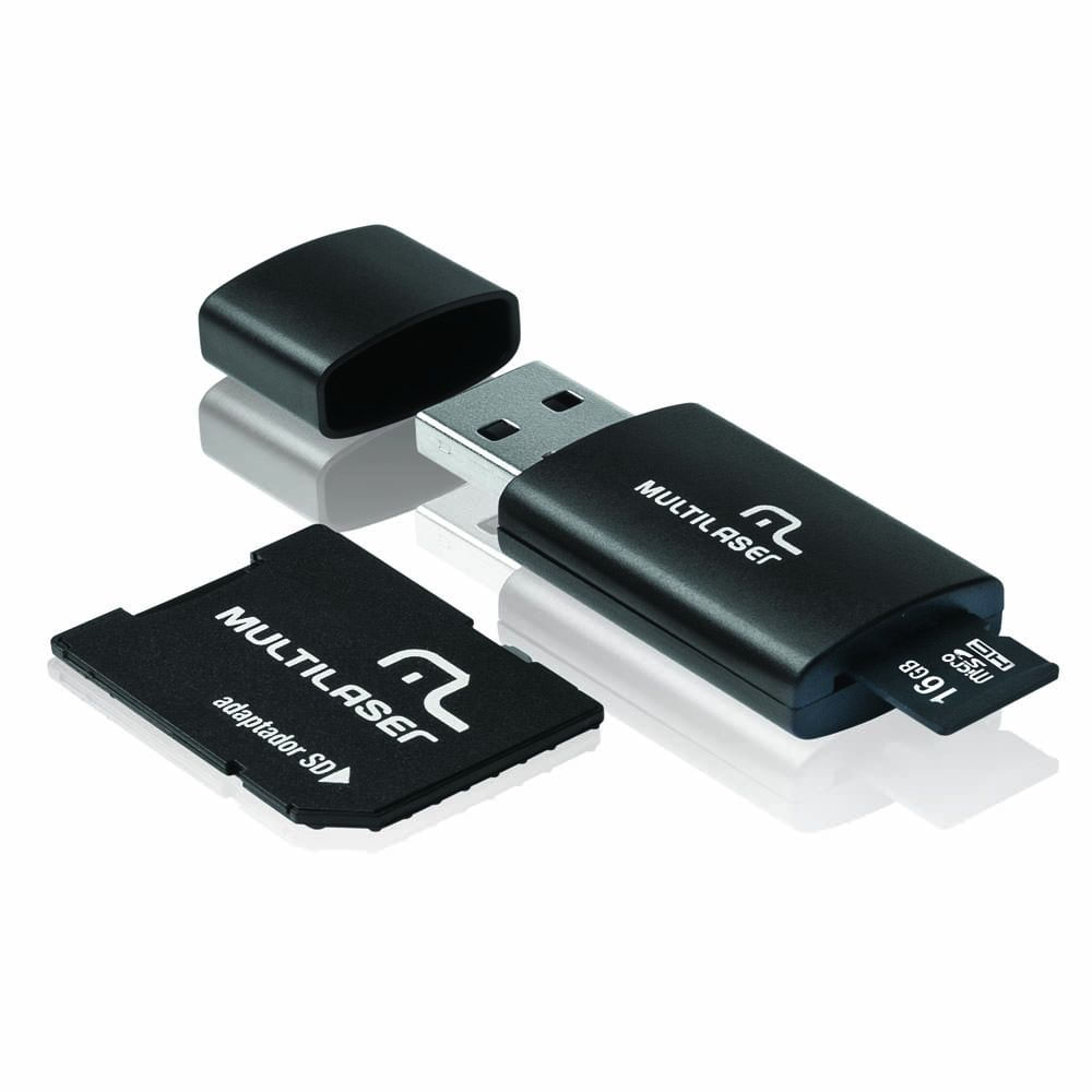 Encontraproduto.com.br - Adaptador 3x1 Multilaser SD + Pen drive + Cartão De Memória Classe 10 16GB Preto - MC112