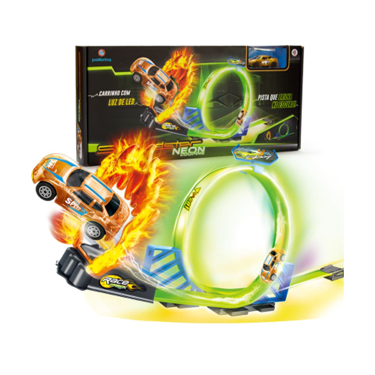 Pista de Carrinhos Brinquedo Speedster Neon Looping Com Luz LED Polibrinq