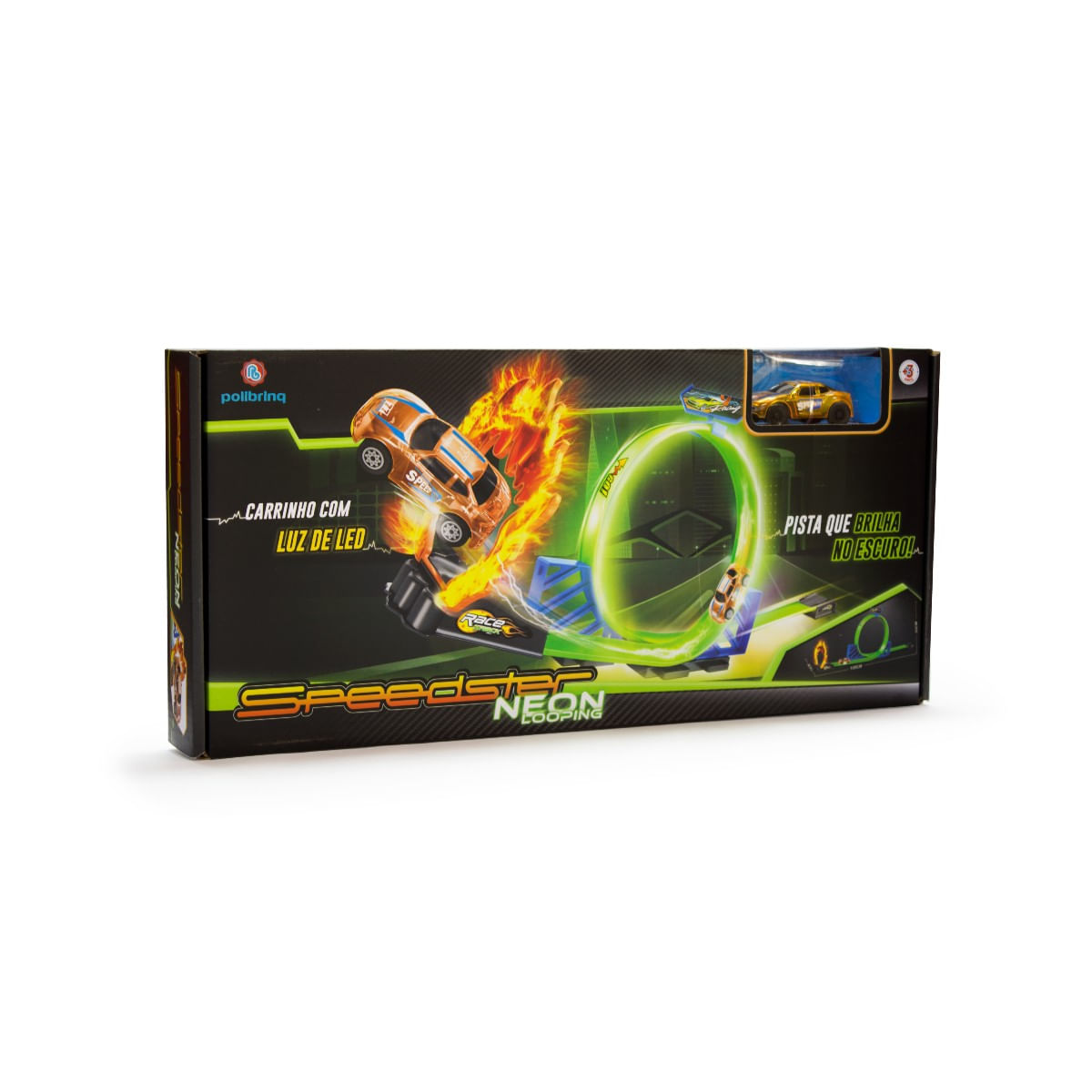 Encontraproduto.com.br - Pista de Carrinhos Brinquedo Speedster Neon Looping Com Luz LED Polibrinq