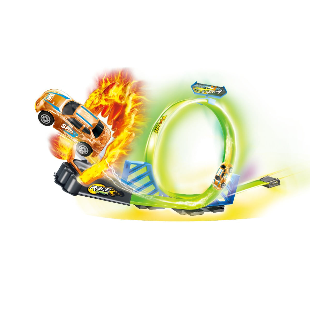 Encontraproduto.com.br - Pista de Carrinhos Brinquedo Speedster Neon Looping Com Luz LED Polibrinq