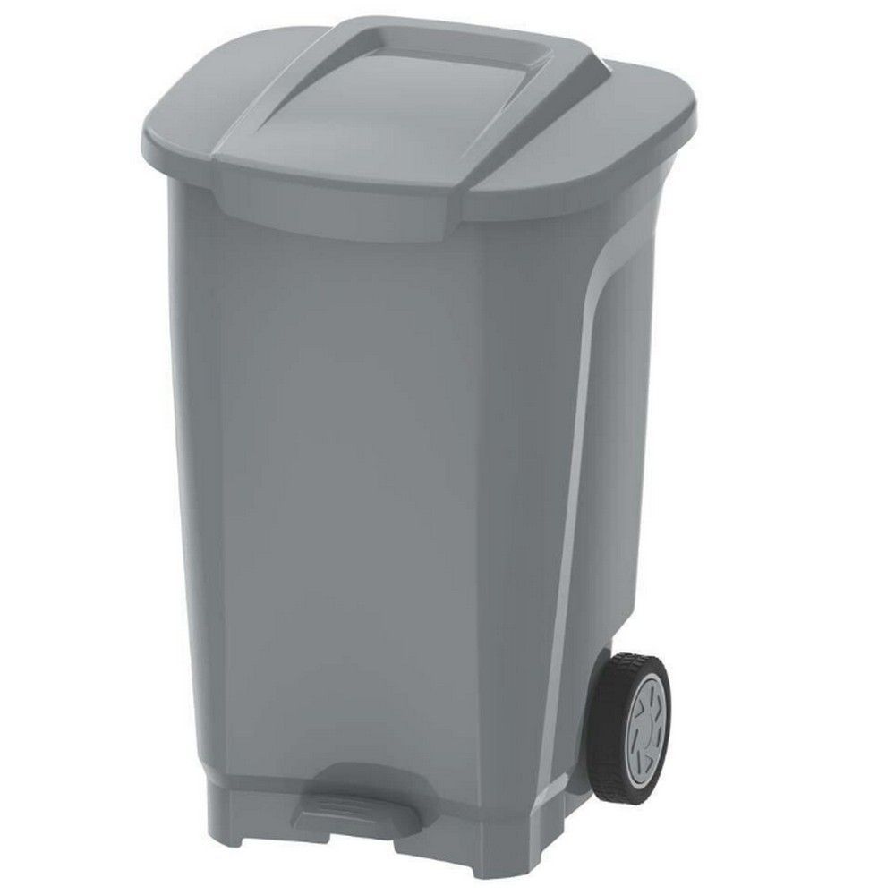 Encontraproduto.com.br - Lixeira Tramontina T-Force em Polipropileno Cinza com Rodas 100 L