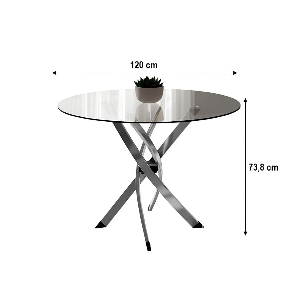 Encontraproduto.com.br - Conjunto de Mesa Marbella 120cm com 5 Cadeiras Granada Cromado e Tampo de Vidro Tubform - CROMO E CINZA GRISALHO