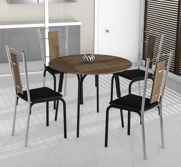 Encontraproduto.com.br - Conjunto de Mesa Doha 90x90cm com 4 Cadeiras Amora Cromado e Tampo de MDF Tubform - CROMO E PRETO E CASTANHO
