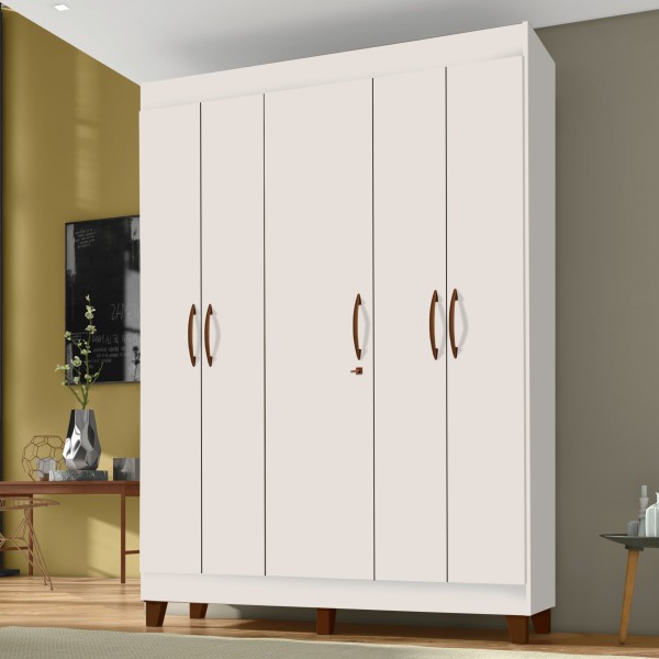 Encontraproduto.com.br - Guarda-Roupa Baru em 100% MDF com 5 Portas, Chave e Pés Madeform - Branco