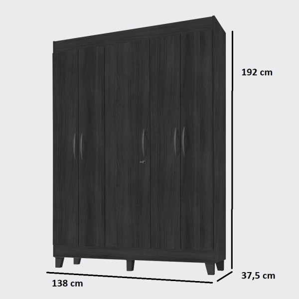 Encontraproduto.com.br - Guarda-Roupa Baru em 100% MDF com 5 Portas, Chave e Pés Madeform - Branco