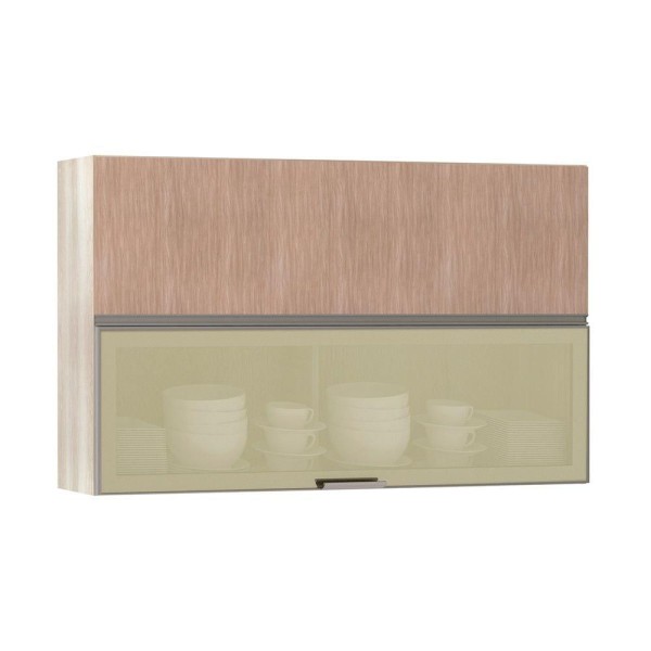 Encontraproduto.com.br - Armário Basculante Misto 120cm 1 Porta Fechada 1 Porta Com Vidro Bronze Luci Legno Crema Com Cumaru
