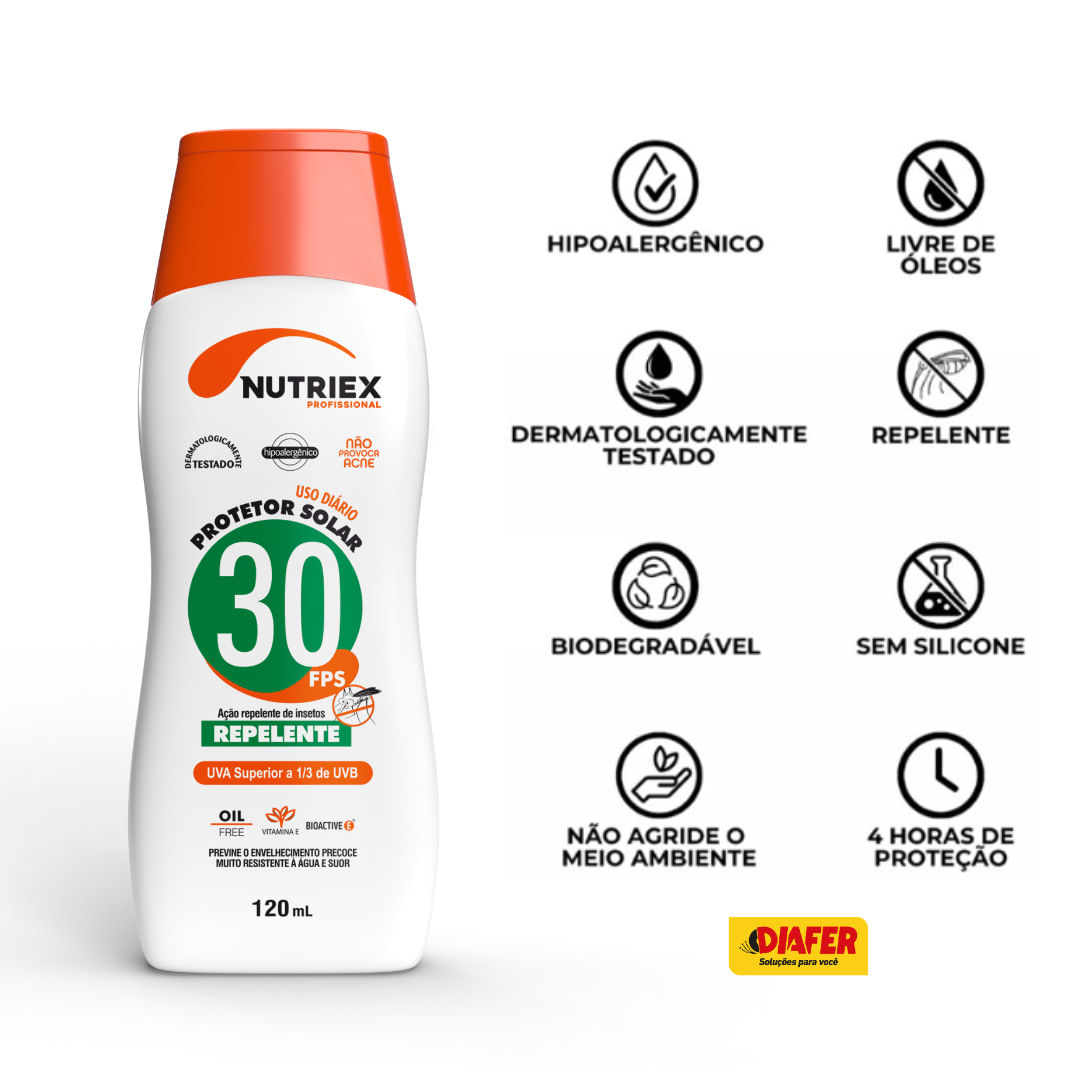 Encontraproduto.com.br - Protetor solar FPS 30 com repelente 120 ml - NUTRIEX