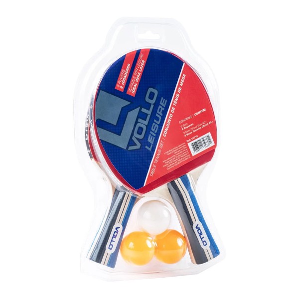 Encontraproduto.com.br - KIT TÊNIS DE MESA VOLLO LEISURE 2 RAQUETES E 3 BOLINHAS