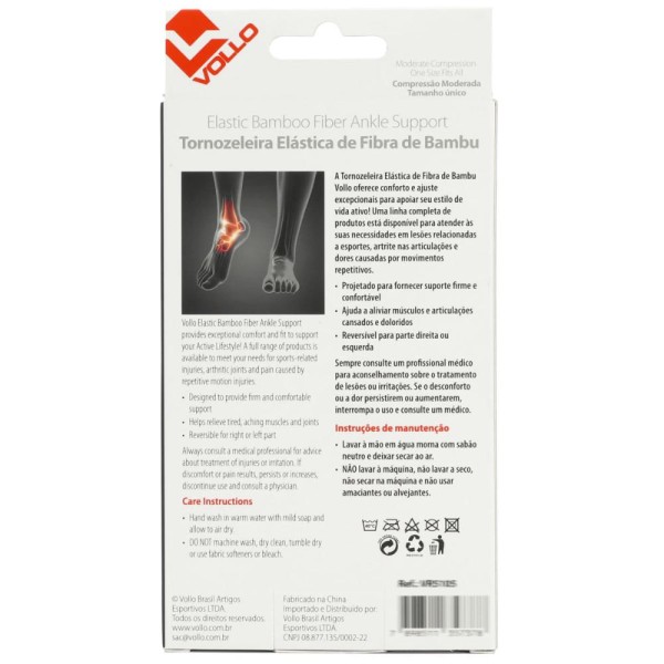 Encontraproduto.com.br - Tornozeleira Vollo Elástica Fibra de Bambu Preta