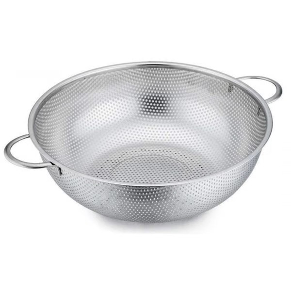 Encontraproduto.com.br - Escorredor Inox Com Alça Macarrão Legumes Frutas Arroz 28cm Cor:inox
