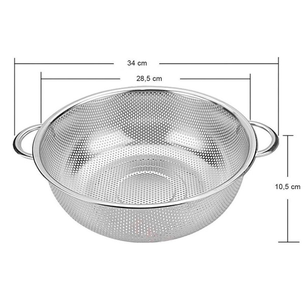 Encontraproduto.com.br - Escorredor Inox Com Alça Macarrão Legumes Frutas Arroz 28cm Cor:inox