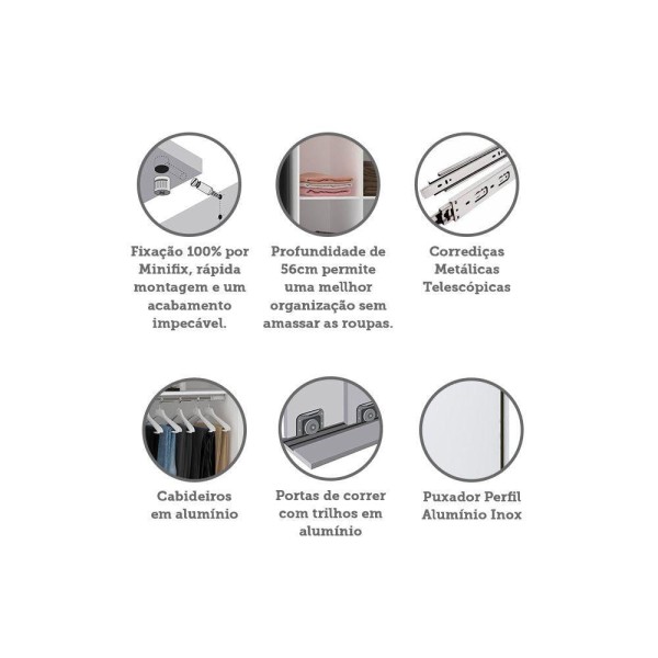 Encontraproduto.com.br - Guarda Roupa 2 Portas De Correr 159cm Branco Com Branco Mat