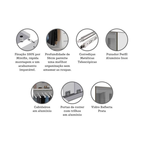 Encontraproduto.com.br - Guarda Roupa 2 Portas 159cm Prata Branco Com Branco Mat