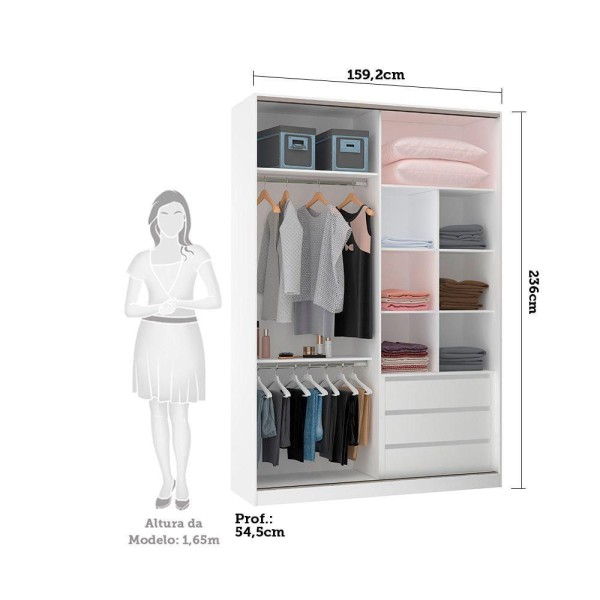 Encontraproduto.com.br - Guarda Roupa 2 Portas 159cm Prata Branco Com Branco Mat