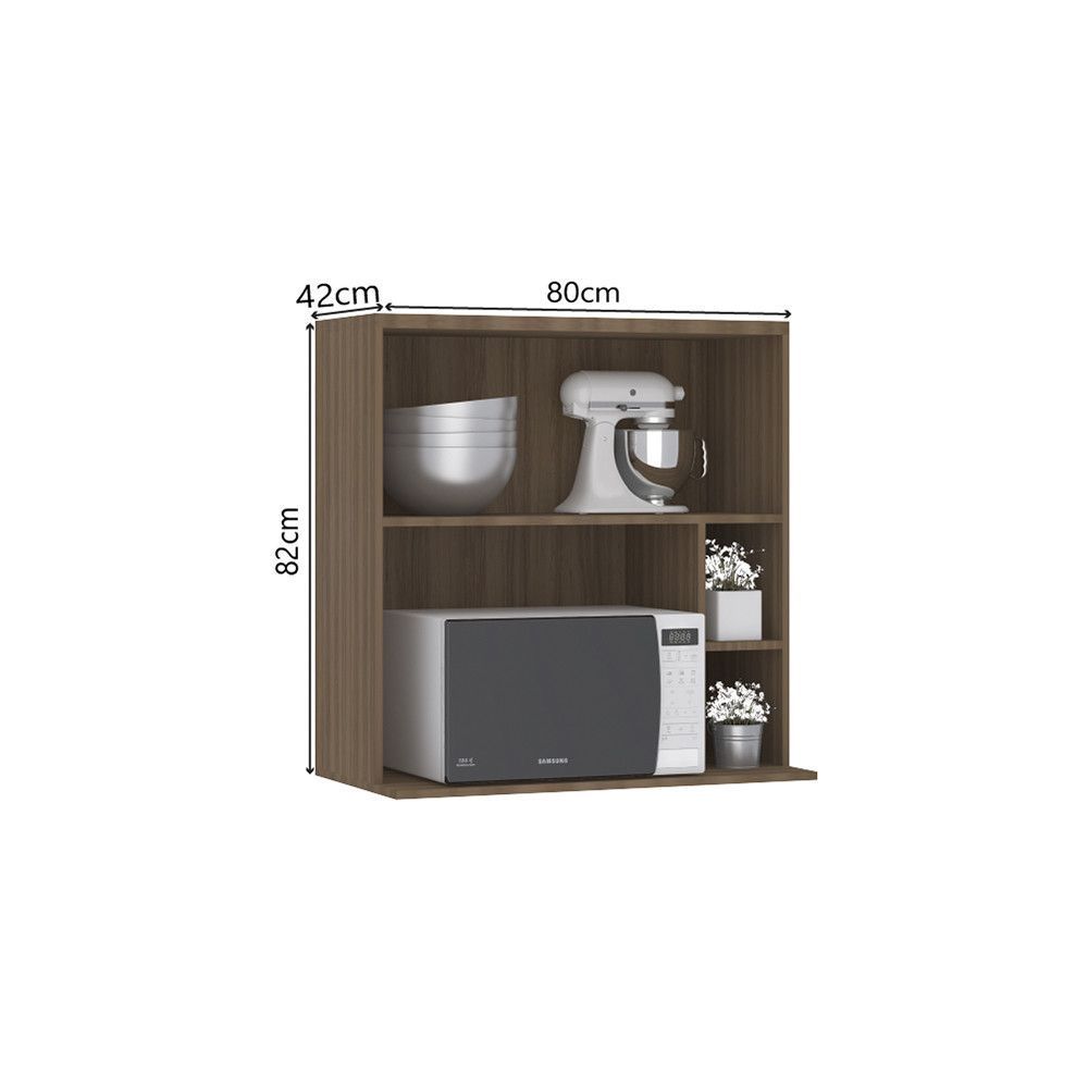 Encontraproduto.com.br - Armário Aéreo De Cozinha 80cm 1 Porta Basculante Com Espaço Para Micro-ondas Aspen Luciane Móveis Vanilla Com Cinza Puro
