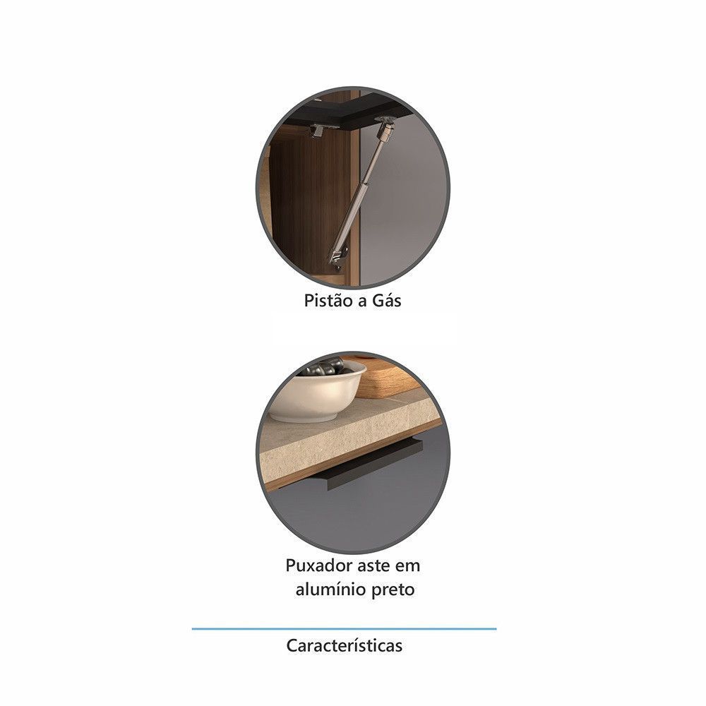 Encontraproduto.com.br - Armário Aéreo De Cozinha 80cm 1 Porta Basculante Com Espaço Para Micro-ondas Aspen Luciane Móveis Vanilla Com Cinza Puro