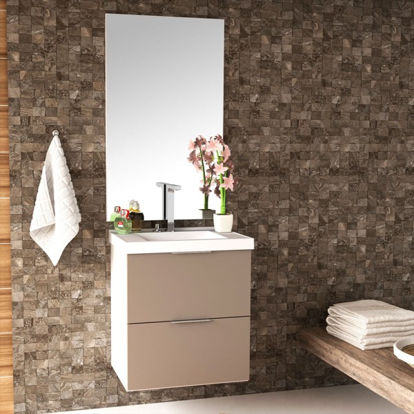 Encontraproduto.com.br - Kit Gabinete Para Banheiro Pietra 60cm Com Lavatório E Espelheira Móveis Bosi Branco Com Gianduia Brilho