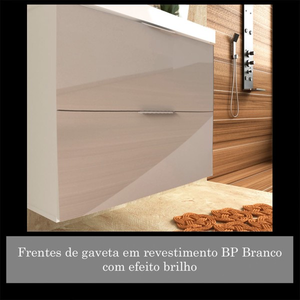 Encontraproduto.com.br - Kit Gabinete Para Banheiro Pietra 60cm Com Lavatório E Espelheira Móveis Bosi Branco Com Gianduia Brilho