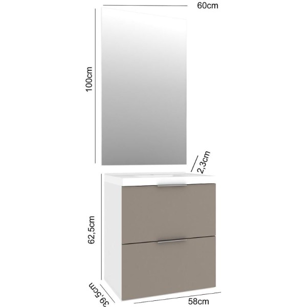 Encontraproduto.com.br - Kit Gabinete Para Banheiro Pietra 60cm Com Lavatório E Espelheira Móveis Bosi Branco Com Gianduia Brilho