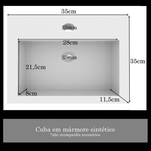 Encontraproduto.com.br - Kit Gabinete Veneza 70Cm Com Cuba E Armário Branco Com Nogal
