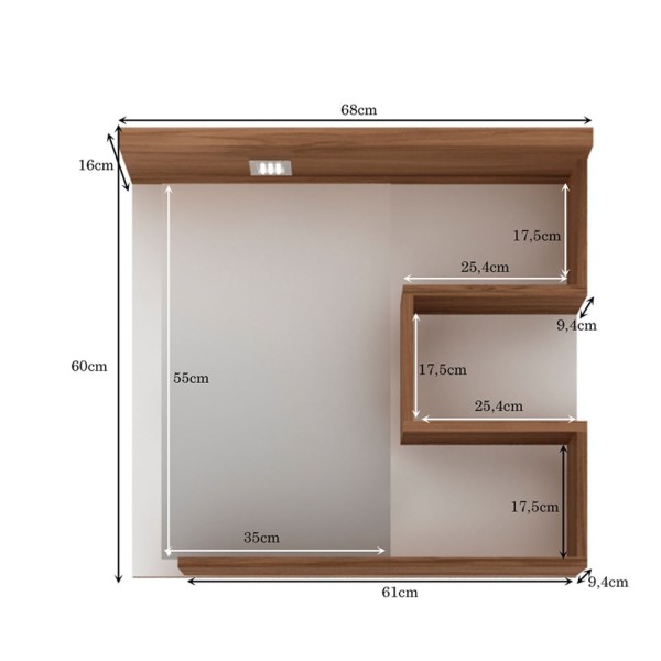 Encontraproduto.com.br - Kit Gabinete Veneza 70Cm Com Cuba E Armário Branco Com Nogal