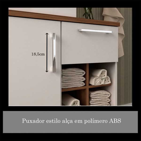 Encontraproduto.com.br - Kit Gabinete Veneza 70Cm Com Cuba E Armário Branco Com Nogal