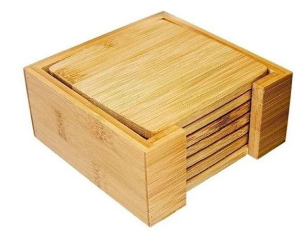 Encontraproduto.com.br - Porta Copos Quadrado com Suporte em Bambu 12cm