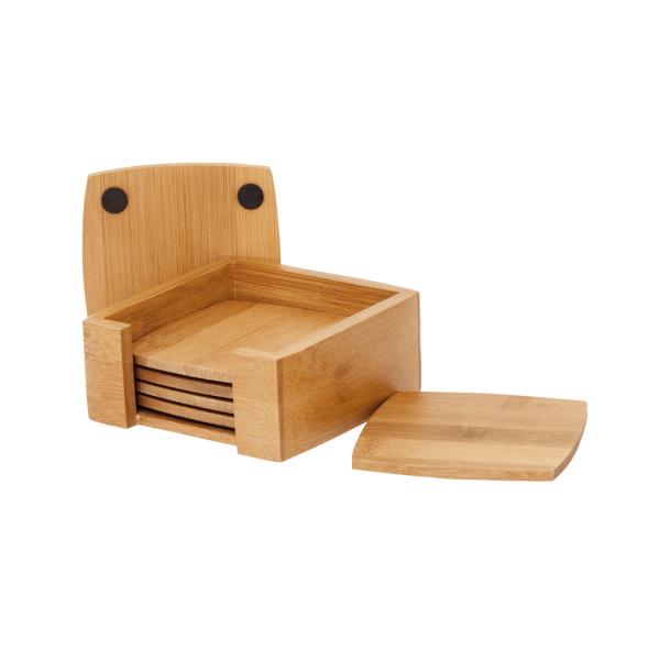 Porta Copos Quadrado com Suporte em Bambu 12cm