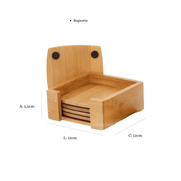 Encontraproduto.com.br - Porta Copos Quadrado com Suporte em Bambu 12cm