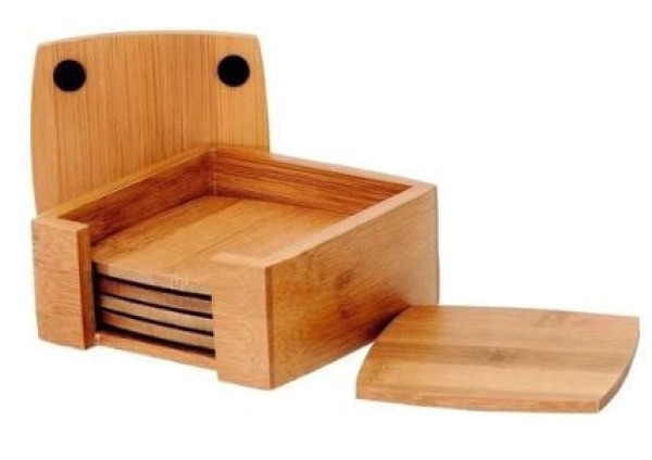 Encontraproduto.com.br - Porta Copos Quadrado com Suporte em Bambu 12cm