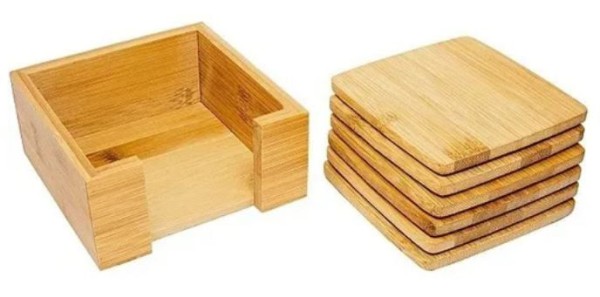 Encontraproduto.com.br - Porta Copos Quadrado com Suporte em Bambu 12cm