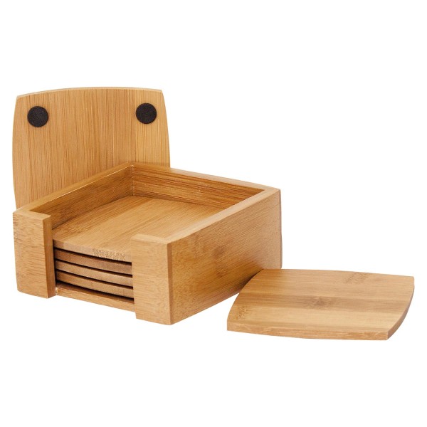 Encontraproduto.com.br - Porta Copos Quadrado com Suporte em Bambu 12cm