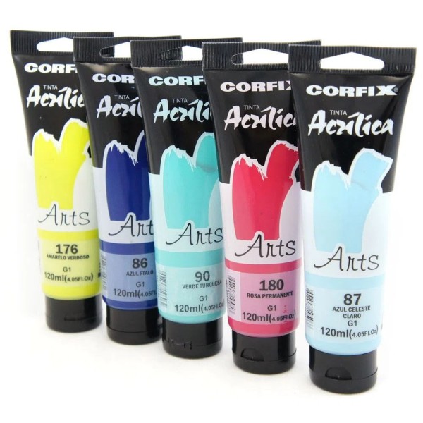 Encontraproduto.com.br - Tinta Acrílica Art´s 120ml GR-I Corfix Tons Amarelo, Vermelho, Violeta