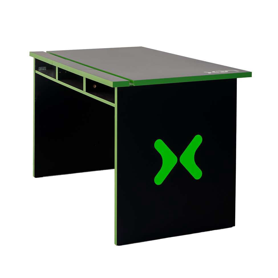 Encontraproduto.com.br - Mesa Gamer lex Preta e Verde com detalhes que brilham no escuro