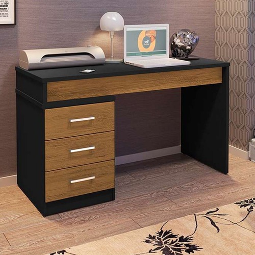 Encontraproduto.com.br - Mesa Home Office Notebook 136cm 3 Gavetas Flay Grafite Perolizado/freijó - Móveis Leão