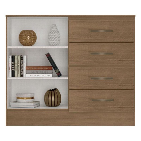 Encontraproduto.com.br - Comoda Lite 4 Gavetas 2 Portas Carvalho Oak - Móveis Leão