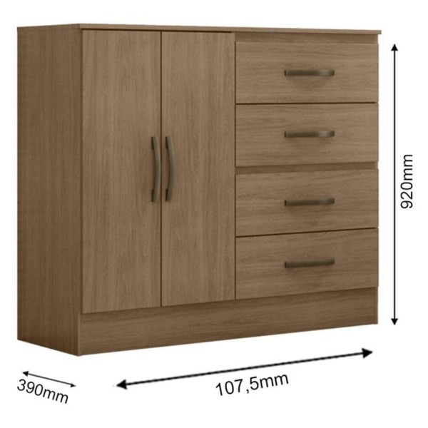 Encontraproduto.com.br - Comoda Lite 4 Gavetas 2 Portas Carvalho Oak - Móveis Leão