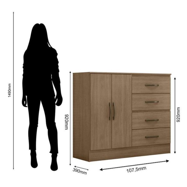 Encontraproduto.com.br - Comoda Lite 4 Gavetas 2 Portas Carvalho Oak - Móveis Leão
