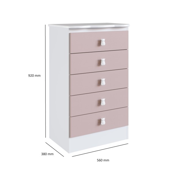 Encontraproduto.com.br - Cômoda de Bebê 5 Gavetas Móveis Percasa Branco/Rosa