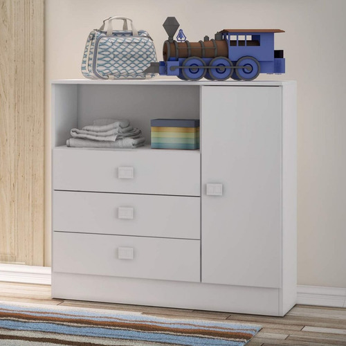 Encontraproduto.com.br - Cômoda de Bebê 3 Gavetas 1 Porta 1360 Baby Móveis Percasa Branco